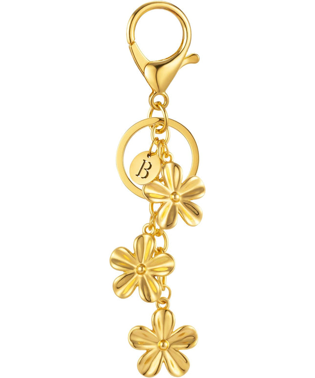 XGALBLA Gold/Silver Initial Keychain Flower Charms for Key Cute Letter Keyring for Purse Handbag Backpack