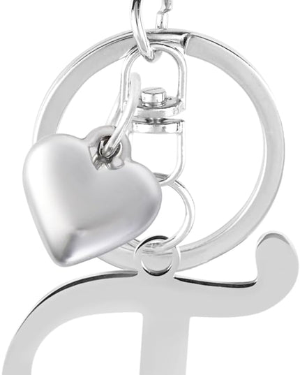 A-Z Heart Initial Letter Keychain, Stainless Steel Alphabet Charm for Handbags, Gift for Women and Girls