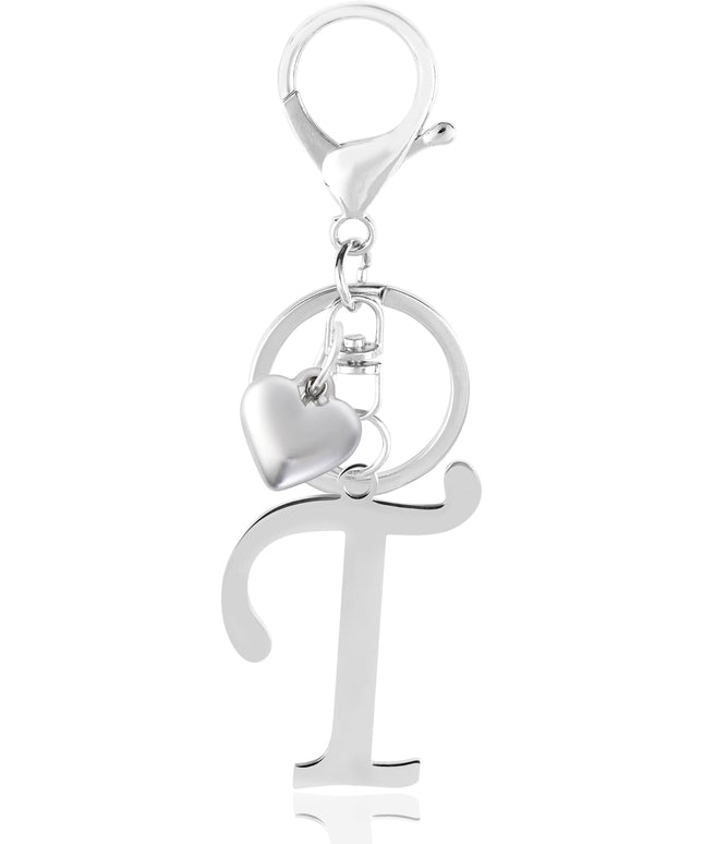 A-Z Heart Initial Letter Keychain, Stainless Steel Alphabet Charm for Handbags, Gift for Women and Girls