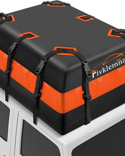 FIVKLEMNZ 30 Cubic Car Rooftop Cargo Carrier Roof Bag Waterproof for All Top of Vehicle with/Without Rack Includes Topper Anti-Slip Mat + Reinforced Straps + 6 Door Hooks + Luggage Lock