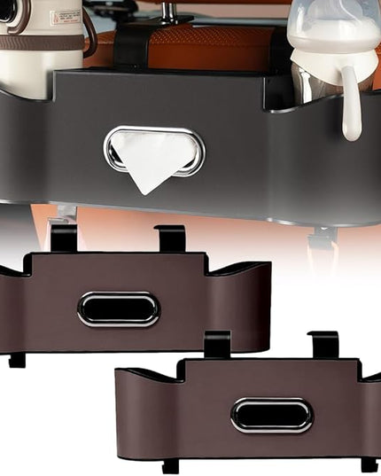 3-in-1 Car Backseat Organizer with Cup Holder, Car Back Seat Storage Box with Drink Cup Holder Tissue Box, for Hold Phone,Snacks, Drinks, Handbag (1, Brown)