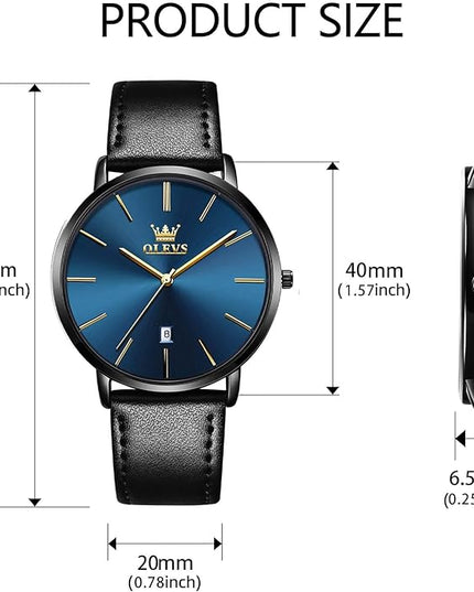 OLEVS Mens Watches Mens Leather Watch Ultra Thin Watches for Men Minimalist Watch with Leather Band Quartz Analog Dress Casual Simple Lightweight relojes para Hombres