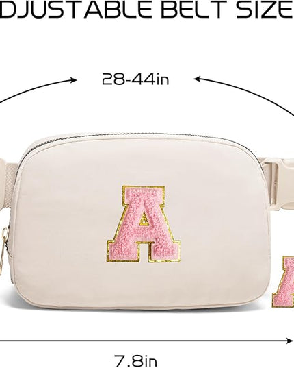 Gitus Belt Bag Fanny Pack Crossbody Bags with Initial Letter Patch Cute Stuff Birthday Gifts for Teenager Girls Trendy Preppy Stuff for Teen Girls(Beige-A)