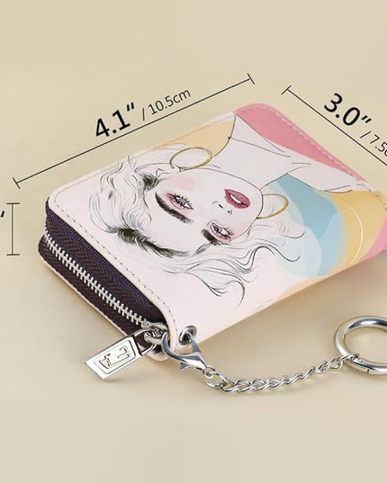 FurArt Zipper Wallet Women, RFID Blocking Credit Card Wallet, Business Card Holder, Compact Size KeyChain Wallet