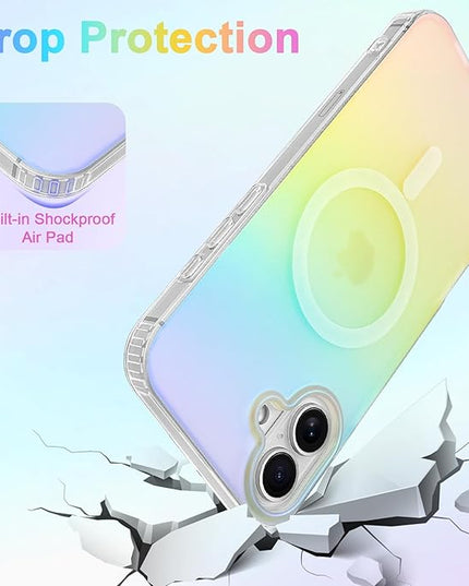 Cute Case for iPhone 17 Case for Women Girls [Compatible with Magsafe] Aesthetic Girly Glitter Bling Rainbow Magnetic Protective Phone Cover, Translucent Iridescent Blue & Pink