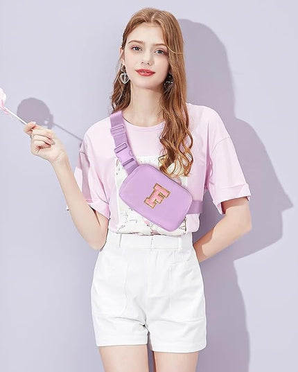 Gitus Initial Belt Bag Fanny Pack Crossbody Bag for Girls Birthday Gifts Age 8-10 Teen Girl Gifts Trend Stuff Personalized Letter Gifts for Daughter Sister (Lavender-F)
