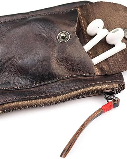 ZYLOXAR Genuine Leather Coin Pouch with Zipper Snap Closure Crazy Horse Wallet for Women (Coffee)