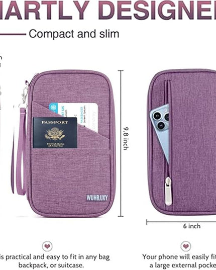 Passport Holder Family, Women Rfid BlockingWallet, Travel Essentials Premium Wallets, Waterproof Passport Holders Bag for Men Traveling, Travel Document Organizer Credit Cards Case (Purple)