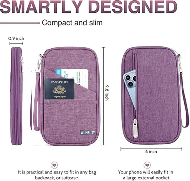 Passport Holder Family, Women Rfid BlockingWallet, Travel Essentials Premium Wallets, Waterproof Passport Holders Bag for Men Traveling, Travel Document Organizer Credit Cards Case (Purple)