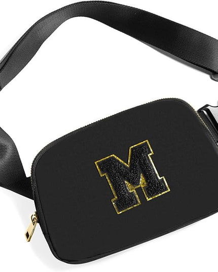 Gitus Belt Bag Fanny Pack Crossbody Bags with Initial Letter Patch Gifts for Wife Older Women Mother Coworker Bridesmaid Anniversary Travel Gifts Beach Gifts (Black-M)