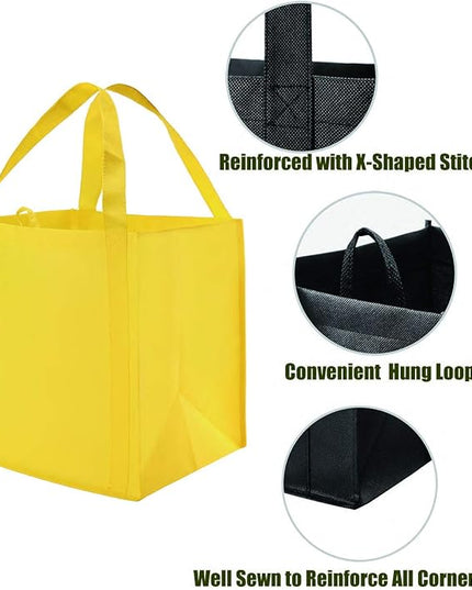 NERUB Set of 10 Reusable Grocery Bags Heavy Duty Shopping Bags Large Grocery Totes with Reinforced Bottom Super Sturdy Handles, Yellow