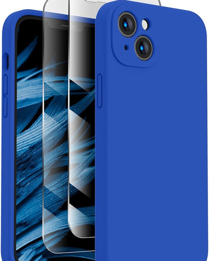 FireNova Designed for iPhone 14 Case, Silicone Upgraded [Camera Protection] Phone Case with [2 Screen Protectors], Soft Anti-Scratch Microfiber Lining Inside, 6.1 inch, Klein Blue
