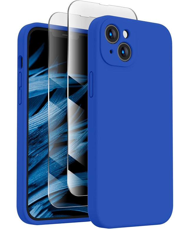 FireNova Designed for iPhone 14 Case, Silicone Upgraded [Camera Protection] Phone Case with [2 Screen Protectors], Soft Anti-Scratch Microfiber Lining Inside, 6.1 inch, Klein Blue