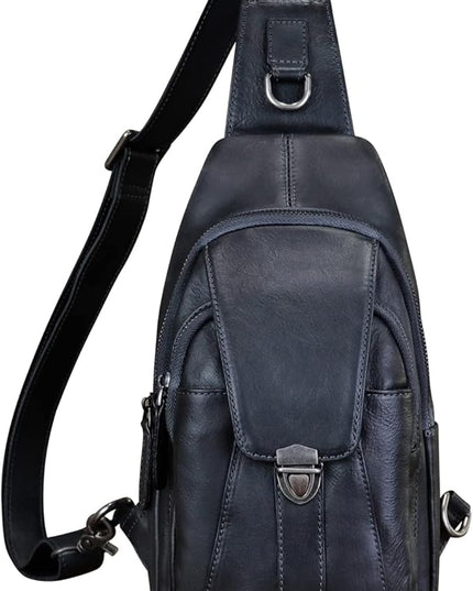 Genuine Leather Sling Bag for Women and Man Handmade Retro Hiking Crossbody Backpack Purse Chest Shoulder Daypack