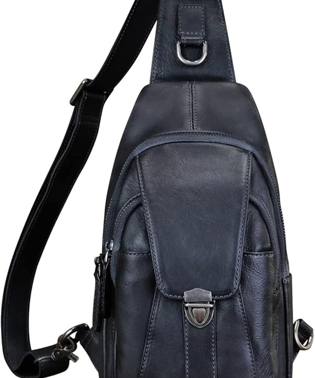 Genuine Leather Sling Bag for Women and Man Handmade Retro Hiking Crossbody Backpack Purse Chest Shoulder Daypack