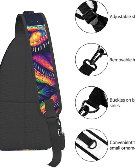 Animal Face Sling Bag Crossbody Bags Chest Bag Backpack for Travel Running and Hiking for Men Women Colorful Dinosaurs