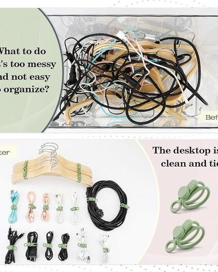 12Pcs Reusable Green Silicone Cord Ties, for Office, Home, Kitchen, School Organization of Electrical Cords, up to 20mm Diameter, 10kg Tensile Strength