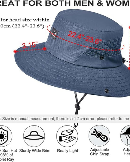 Sireck Fishing Hat, UPF50+ Wide Brim Sun Hat for Men Women, UV Protection Hiking Beach Bucket Hats Summer Safari Hat