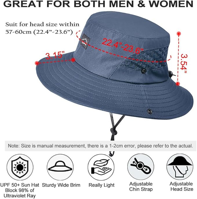 Sireck Fishing Hat, UPF50+ Wide Brim Sun Hat for Men Women, UV Protection Hiking Beach Bucket Hats Summer Safari Hat