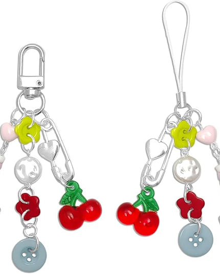 2PCS Cute Phone Charms Aesthetic Y2k Pink Guitar Strawberry Star Phone Straps Key Chains for Keys Bags Camera