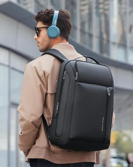 Muzee Business Backpack for Men, Travel Laptop Backpack Fits 15.6 Inch, Waterproof Expandable Bag 25L-35L, Black Work Daypack with USB & USB-C Charging Ports, Anti-Theft Pocket, Luggage Strap