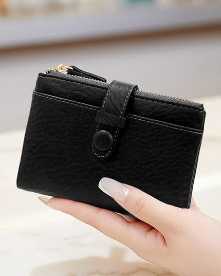 AOXONEL Women's Wallets Leather Wallets for Women Rfid Small Ladies Wallet Billfolds for Women,Trifold Mini Wallets for Women with Double Zipper Coin Pocket (Black)