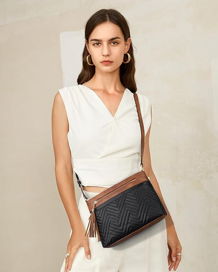 BOSTANTEN Crossbody Purses for Women Medium Shoulder Bag Quilted Handbags with Zipper Pocket