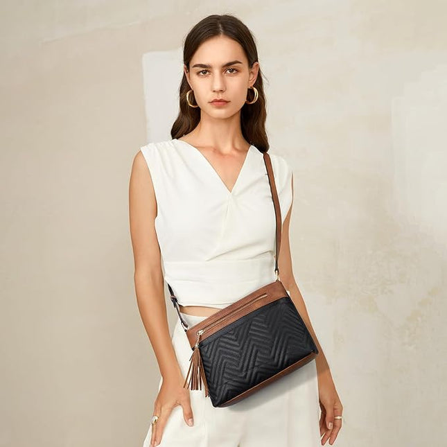 BOSTANTEN Crossbody Purses for Women Medium Shoulder Bag Quilted Handbags with Zipper Pocket