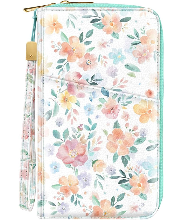 Family Passport Holder Wallet RFID Blocking Document Organizer PU Leather Mulit-purpose Travel Wallet Credit Cards Case for Women Men, Watercoler Floral