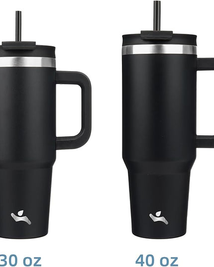 40 oz Tumbler with Handle and 2 Straws,2 in 1 Lid Insulated Water Bottle Stainless Steel Travel Coffee Mug,Black
