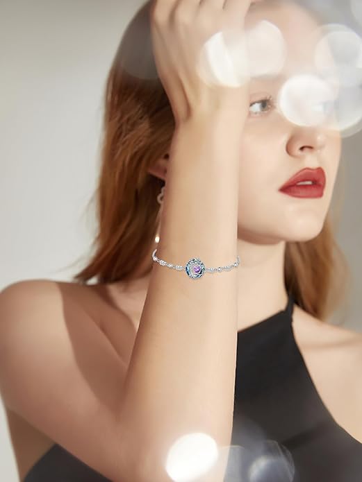 TOUPOP Tree of Life Birthstone Bracelet 925 Sterling Silver Family Tree Austrian Crystal Jewelry Anniversary Birthday Christmas Gifts for Women Wife Girlfriend Her