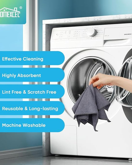 HOMEXCEL Grey Microfiber Cleaning Cloth, 12 Pack Premium Microfiber Towels for Cars, Lint Free, Scratch-Free, Highly Absorbent, Reusable Cleaning Rags for Car, Household, Kitchen, Window, 11.5"X11.5"