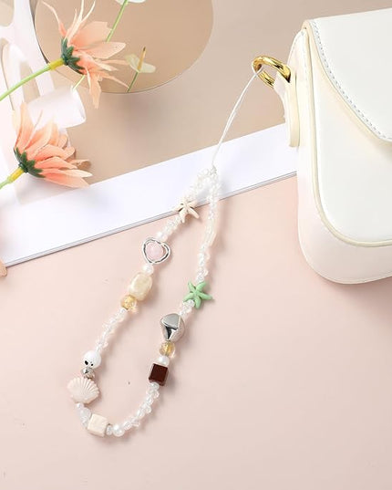 Cute Phone Charms Lanyard Beaded Camera Wrist Strap Pearl Bracelet Keychain Decoration Beaded Chain String for Cell Phone Case Wallet Bag Keychain Women Aesthetic Handmade Accessories