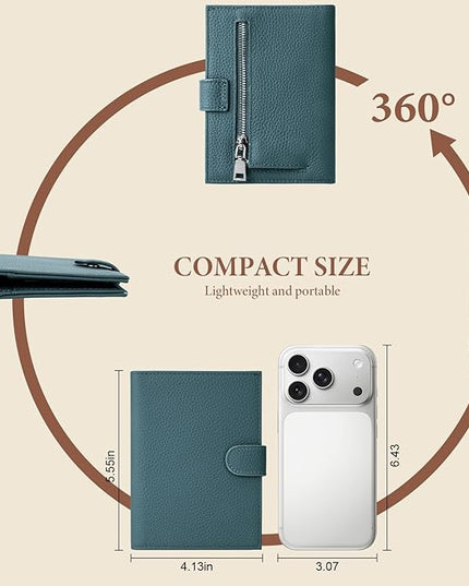 Genuine Leather Passport Holder for Women Men, Hidden Airtag Pocket, RFID Blocking, Zippered Coins Pocket & Cash Compartment Travel Gifts Essentials Passport Cover Case - Navy blue