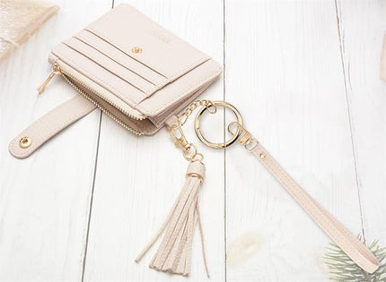 COOLANS Silicone Bracelet Wristlet Wallet Credit Card Holder RFID,ID Window,Key Ring Tassel,Slim Wallet Women Keychain Purse