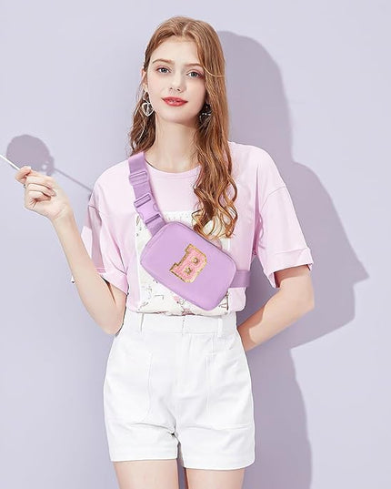 Gitus Initial Belt Bag Fanny Pack Crossbody Bag for Girls Birthday Gifts Age 8-10 Teen Girl Gifts Trend Stuff Personalized Letter Gifts for Daughter Sister (Lavender-B)