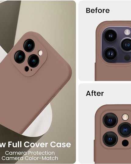 FireNova Designed for iPhone 14 Pro Max Case, Silicone Upgraded [Camera Protection] Case with [2 Screen Protectors], Soft Anti-Scratch Microfiber Lining Inside, 6.7 inch, Light Brown