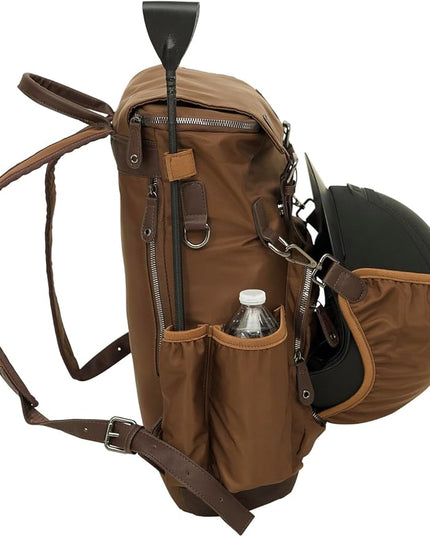 Grand Prix Deluxe Equestrian Backpack, Water-Repellent Riding Gear Bag with Boot Compartment and Organizer Pockets, Brown