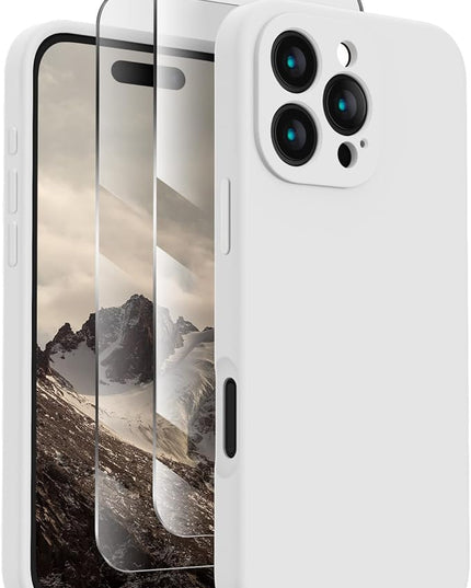 FireNova Designed for iPhone 16 Pro Case, Silicone Upgraded [Camera Protection] Phone Case with [2 Screen Protectors], Soft Anti-Scratch Microfiber Lining Inside, 2024, White