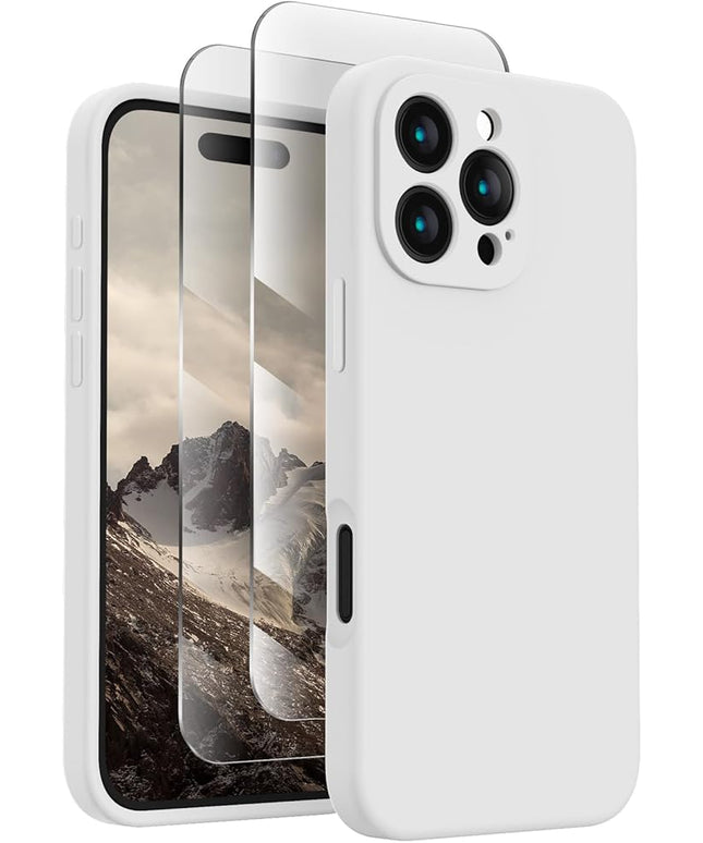 FireNova Designed for iPhone 16 Pro Case, Silicone Upgraded [Camera Protection] Phone Case with [2 Screen Protectors], Soft Anti-Scratch Microfiber Lining Inside, 2024, White