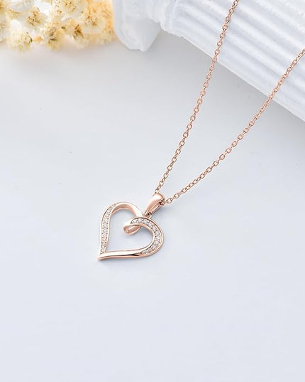 14k Solid Gold Heart Pendant with Moissanite Eternal Love Heart Necklace Jewelry Birthday Anniversary Mothers Day Gifts for Mom Her Wife