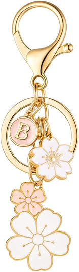 SELOVO Initial Keychain Flower Charms for Key Cute Pink Letter Keyring for Backpack