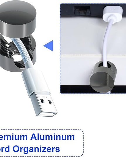10 Sets Charger Holders for Cords, Black Color Adjustable Cable Anchor Holders, Adhesive Metal Cord Clips, Cable Management Wire Organizers for Desk, Office, Nightstand