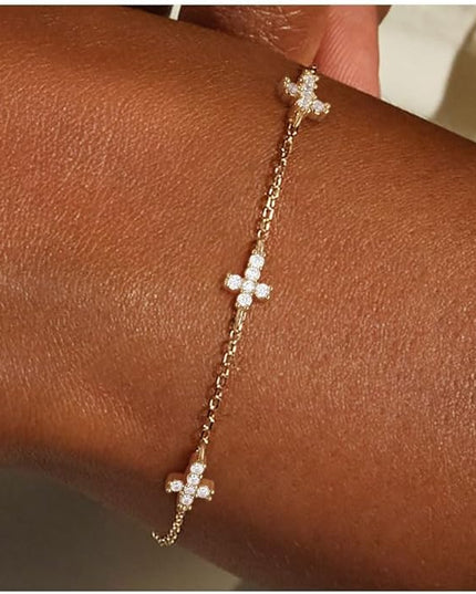 FUNEIA Dainty Silver Gold Bracelets for Women Trendy Non Tarnish 14K Gold Plated Waterproof Diamond Bracelets Cute Stackable Heart Butterfly Clover Cross Evil Eye Charm Bracelet Stack Jewelry Gifts