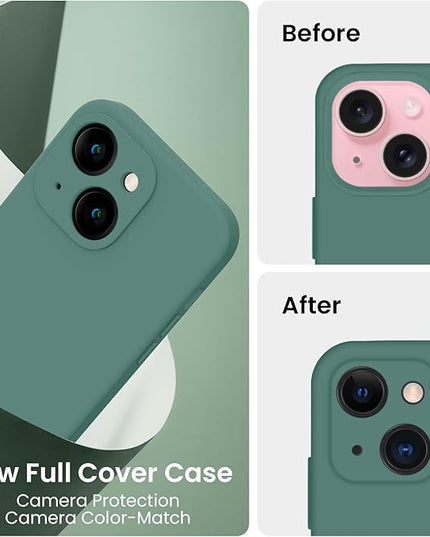 FireNova Designed for iPhone 15 Plus Case, Silicone [Camera Protection] Case with [2 Screen Protectors], Soft Anti-Scratch Microfiber Lining Inside, 6.7 inch, Midnight Green