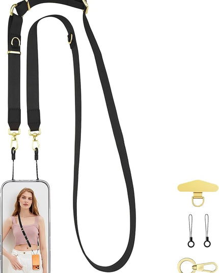 WEZEBEL Black Crossbody Strap for Cell Phone, Adjustable Nylon Lanyard & Accessory Kit for iPhone– Available in Black, Red, Pink, Orange