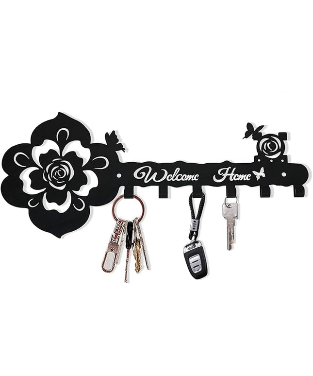 Deveosa Key Hooks Holder for Wall Decorative - Small Black Entryway Welcome Home Sign Key Hanging Hangers Wall Mounted Racks