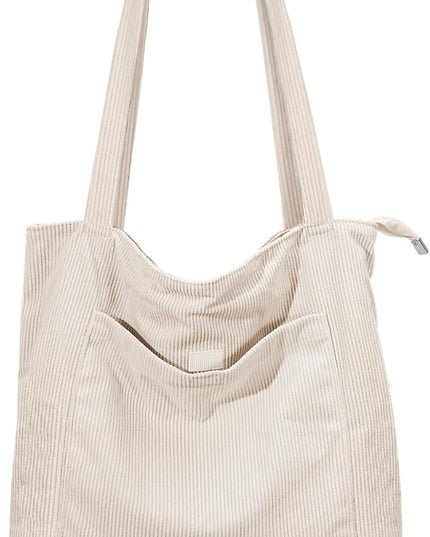 Iioscre Corduroy Tote Bag for Women,Hobo HandBags with Zipper,Large Capacity Casual Shoulder Handbags with Inner Pockets
