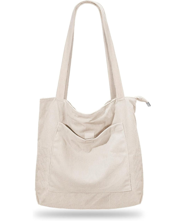 Iioscre Corduroy Tote Bag for Women,Hobo HandBags with Zipper,Large Capacity Casual Shoulder Handbags with Inner Pockets