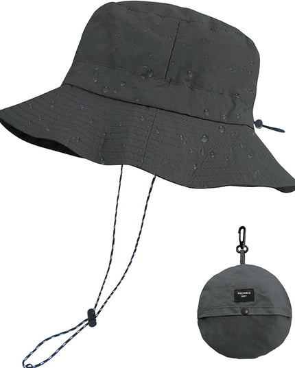 PFFY Quick Dry Waterproof Packable Bucket Hat for Women Men Outdoor Sun Hats with Detachable Chin Strap